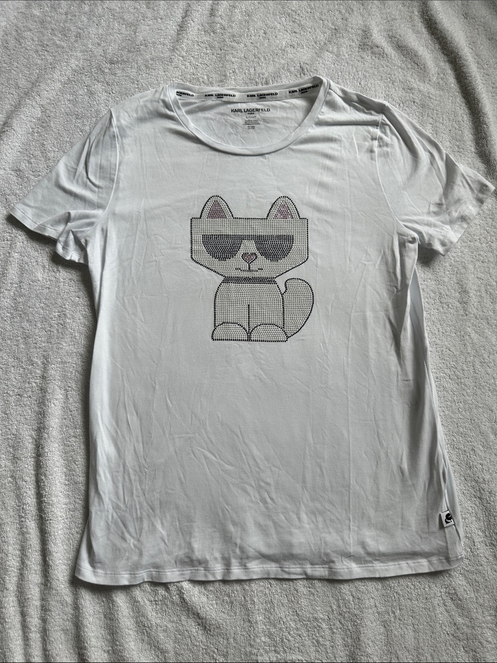 Karl Lagerfeld Women’s Short Sleeve White Cat Graphic T-shirt NWOT Size Small